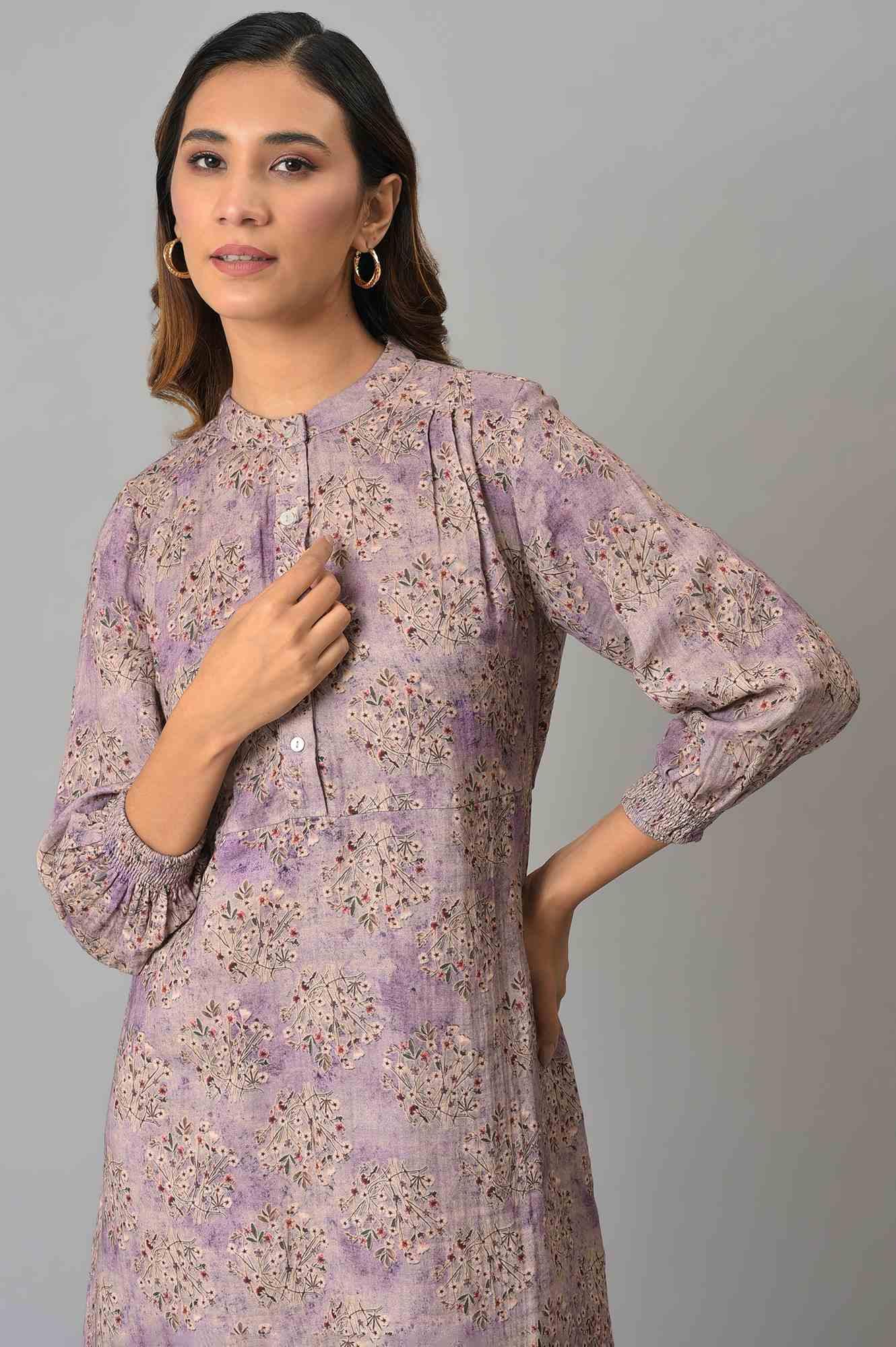 Lilac Floral Printed Western Dress - Image 6