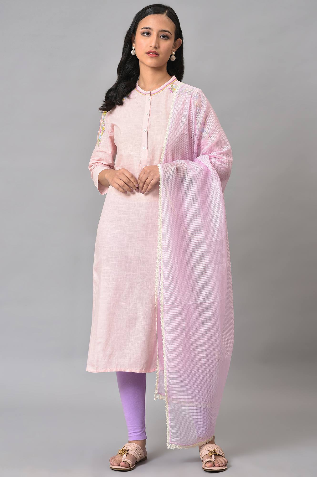 Lilac Kota Dupatta Wit Lace Border - Image 2