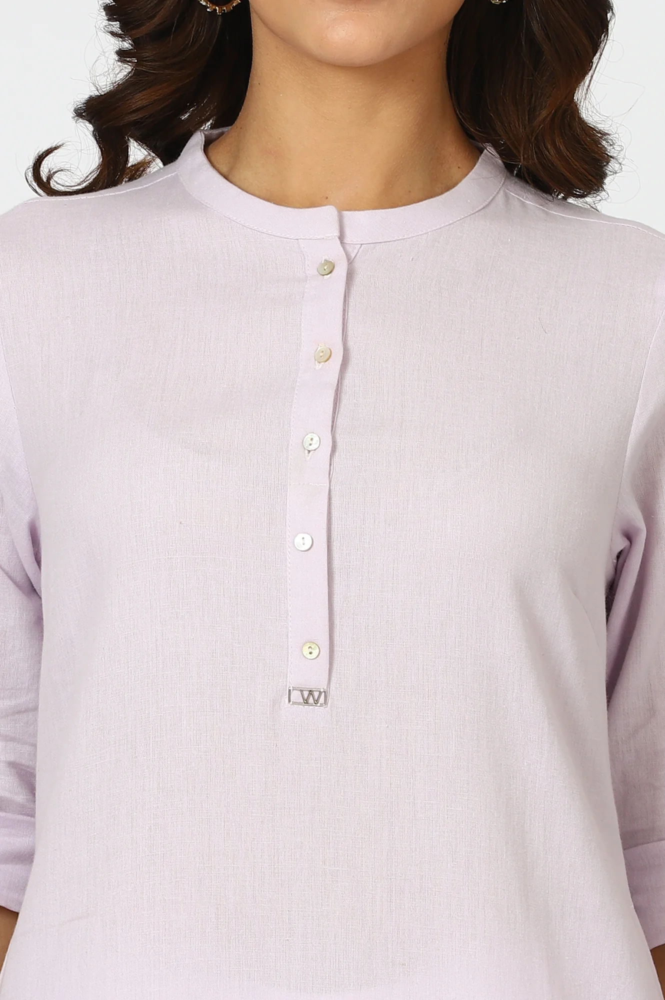 Lilac Mandarin Collar Cotton Blend Straight Kurta With W Branding - Image 9