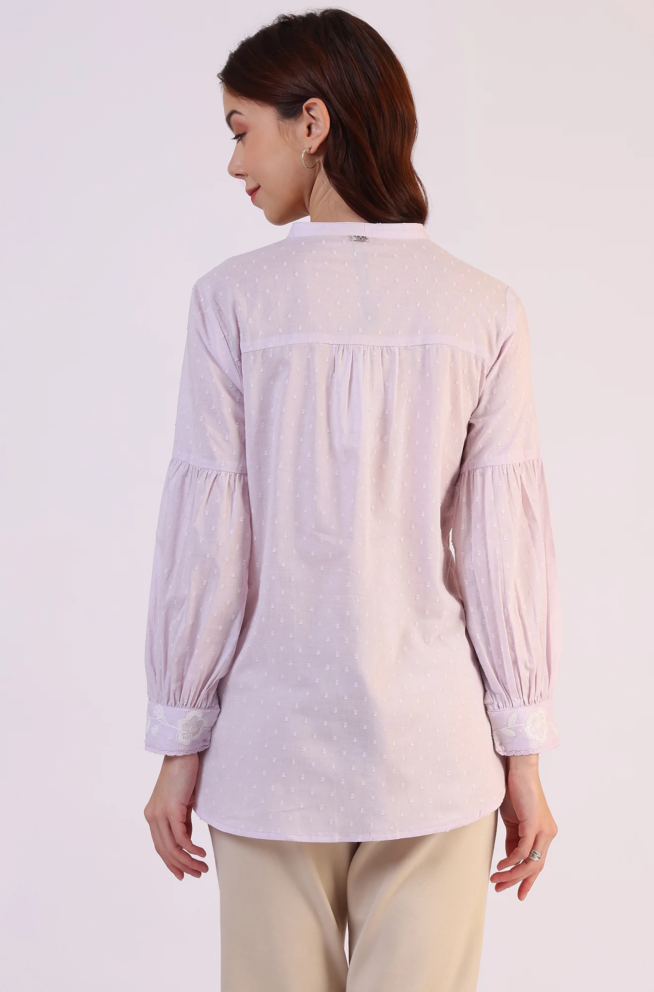 Lilac Yoke Embroidered Button Down Top With Lace Detail - Image 5