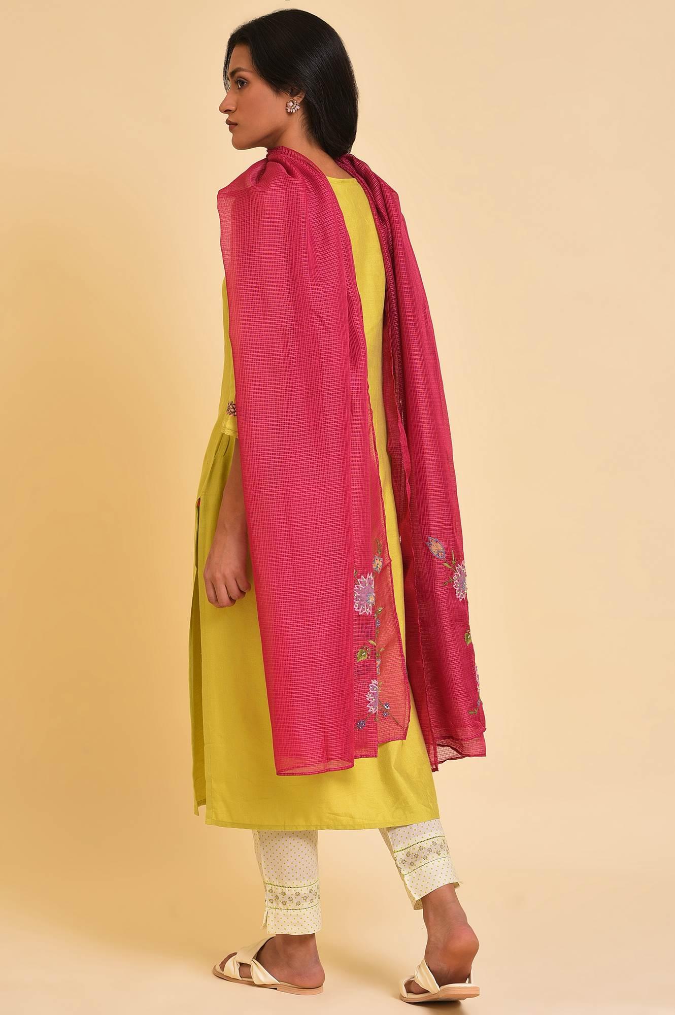 Lime Green Embroidered kurta, Pants And Dupatta Set - Image 2