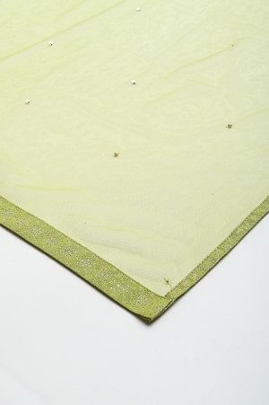 Lime Green Mesh Dupatta With Sequins - Image 2
