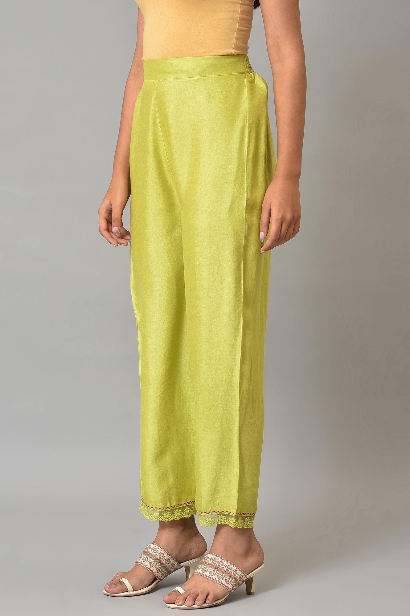 Lime Green Pants With Lace Detail - Image 3