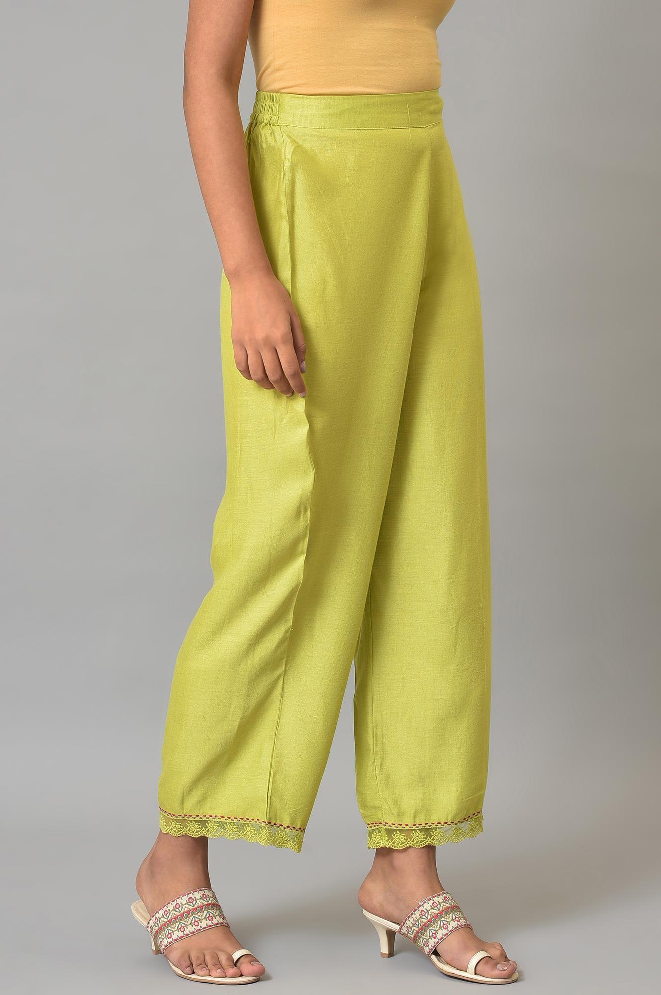 Lime Green Pants With Lace Detail - Image 4