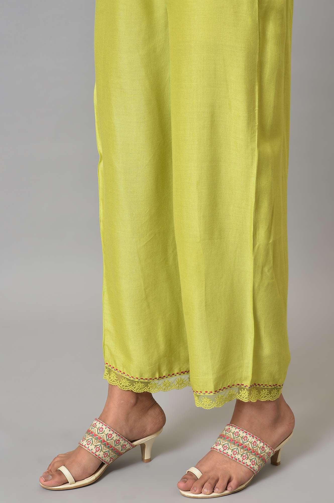 Lime Green Pants With Lace Detail - Image 8