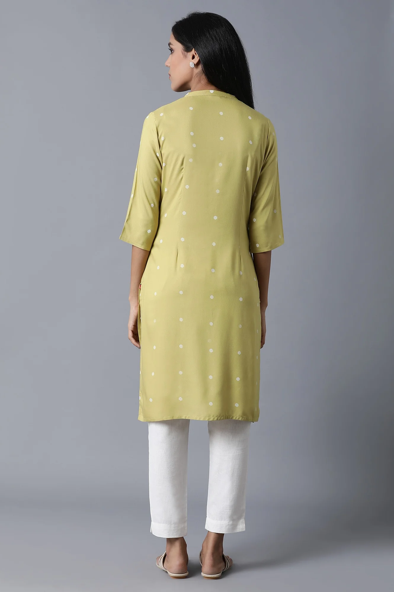 Lime Green Polka Print Kurta - Image 2