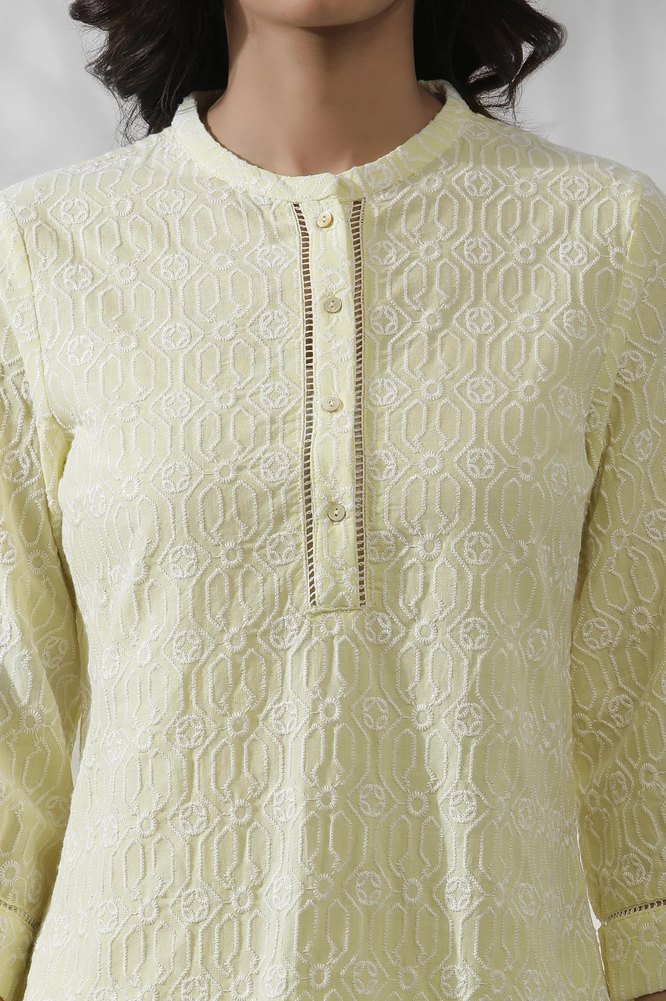 Lime Yellow Short Embroidered Kurta And Pants Set - Image 6