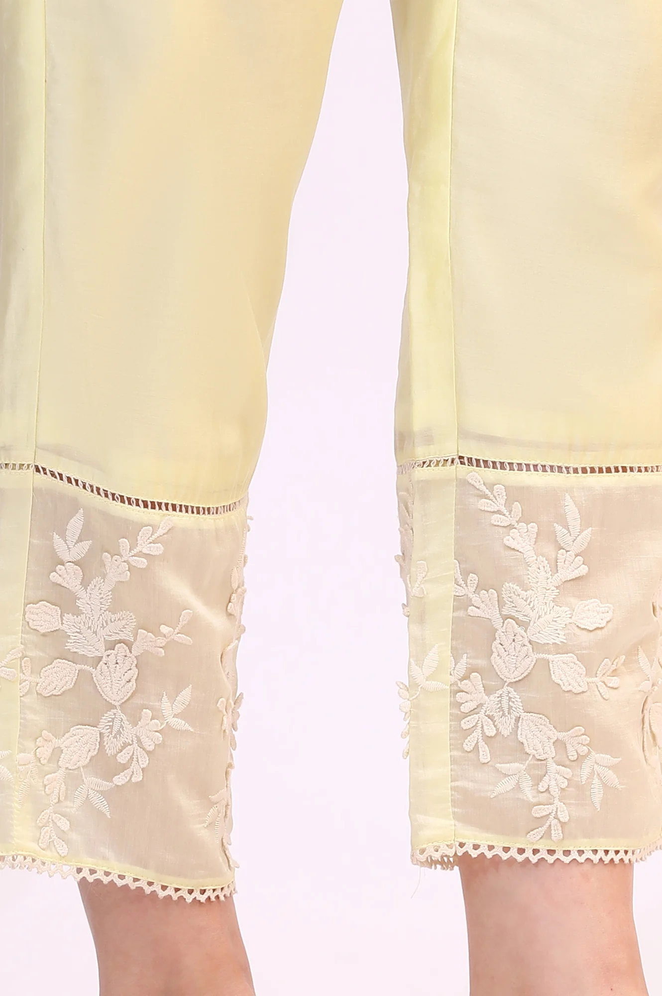 Lime Yellow Thread Embroidered Straight Kurta, Pants and Dupatta Set - Image 11