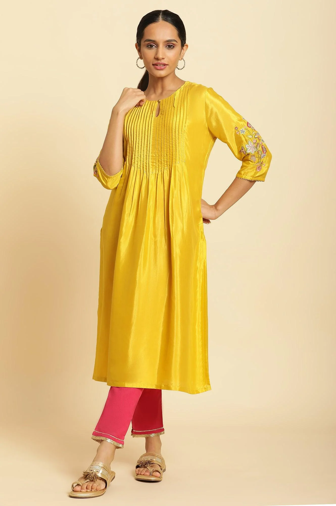 Marigold Yellow Embroidered Kurta - Image 5