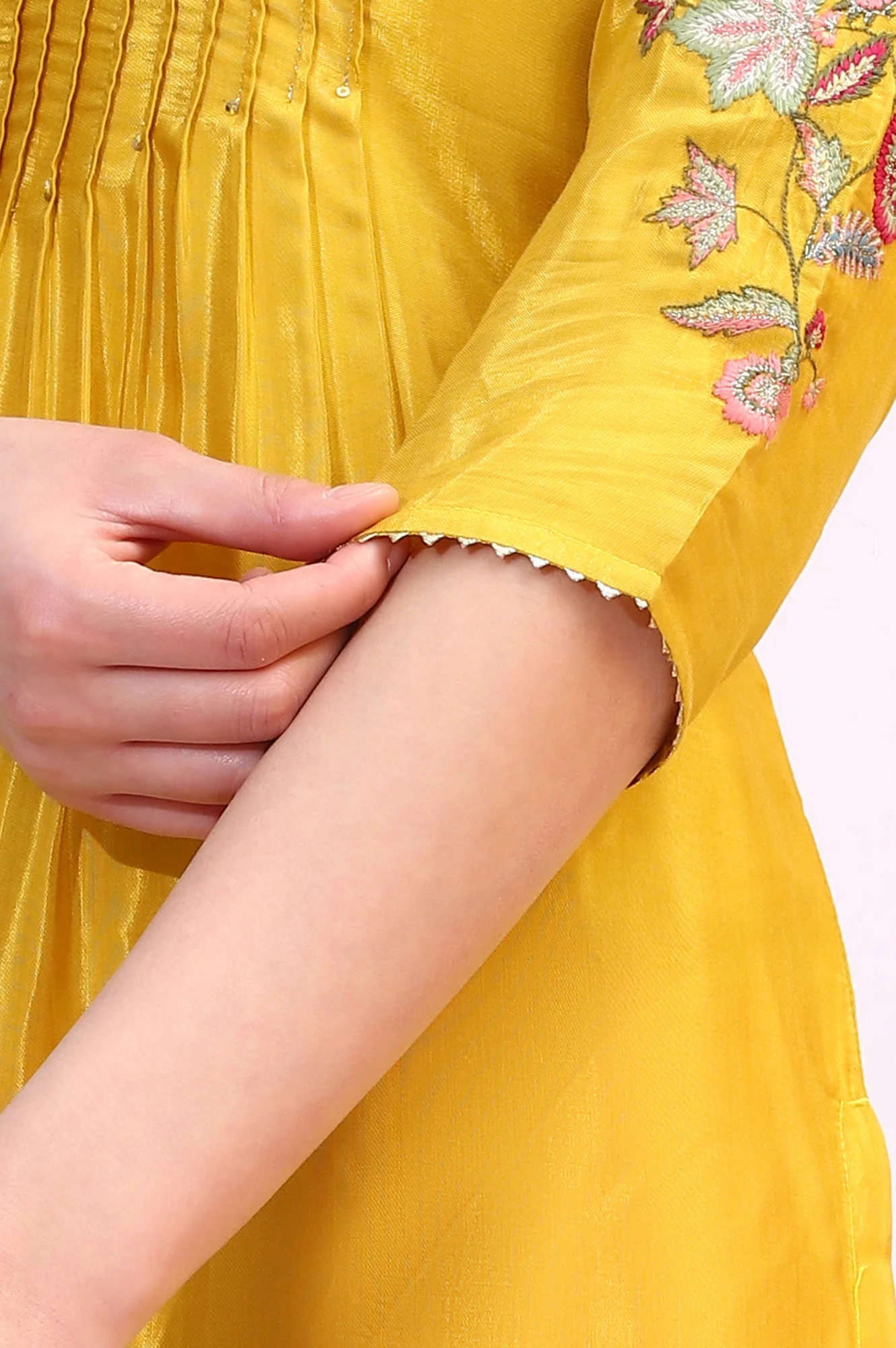 Yellow Embroidered Shantung Straight Kurta - Image 8