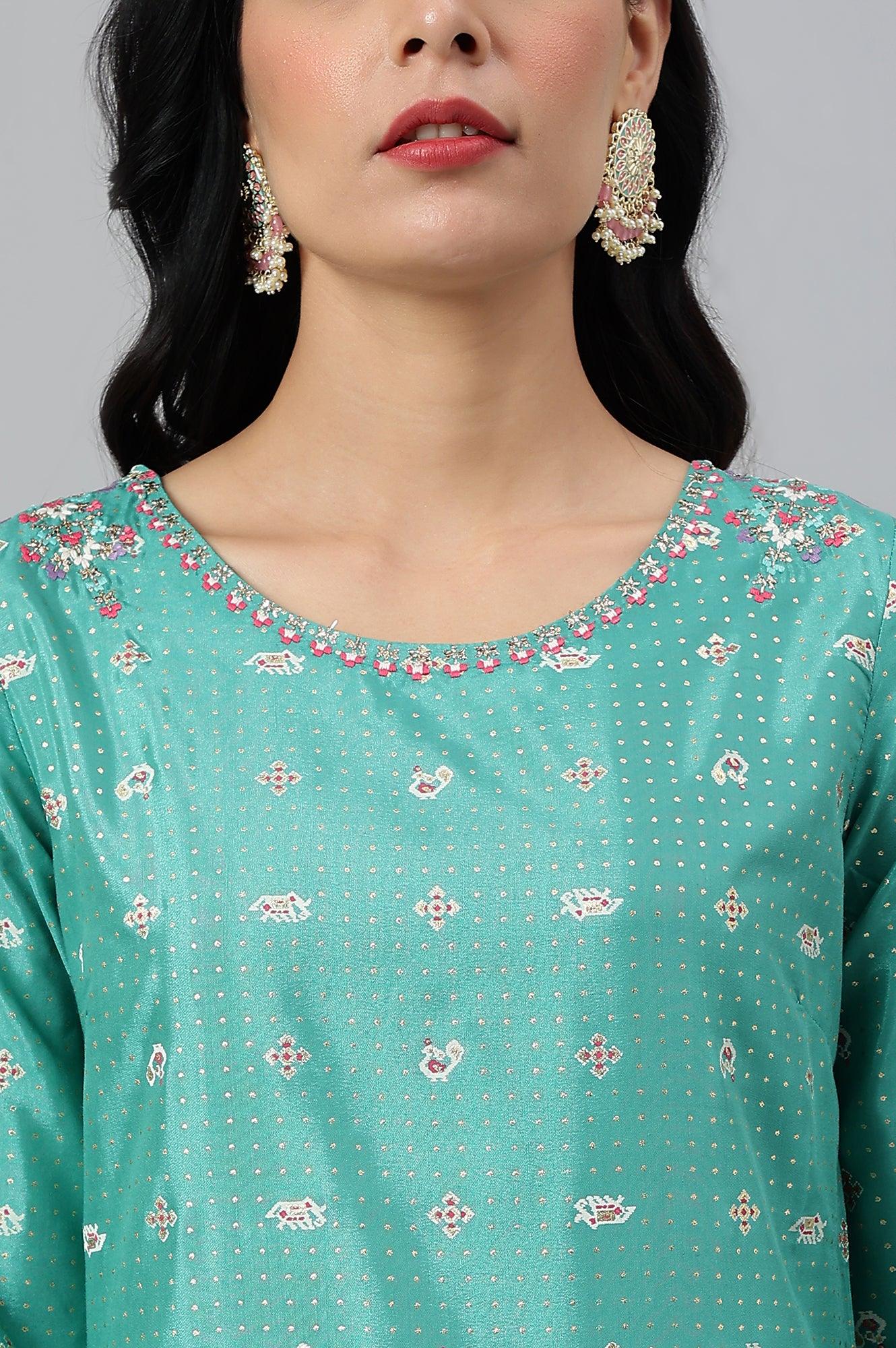Marine Green A-Line Shantung kurta - Image 8