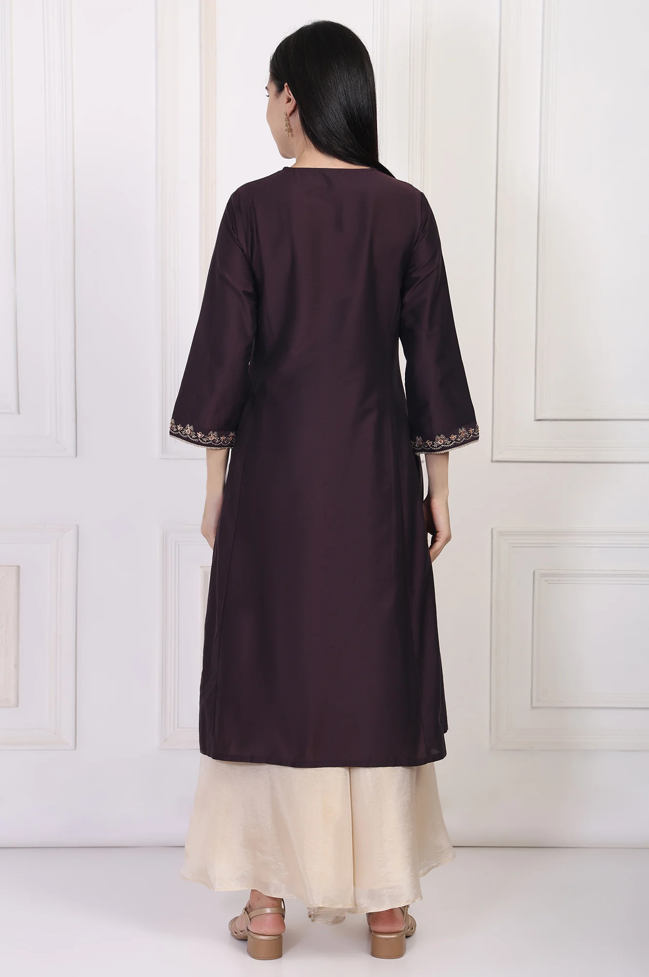 Maroon Embroidered Flared Kurta - Image 5