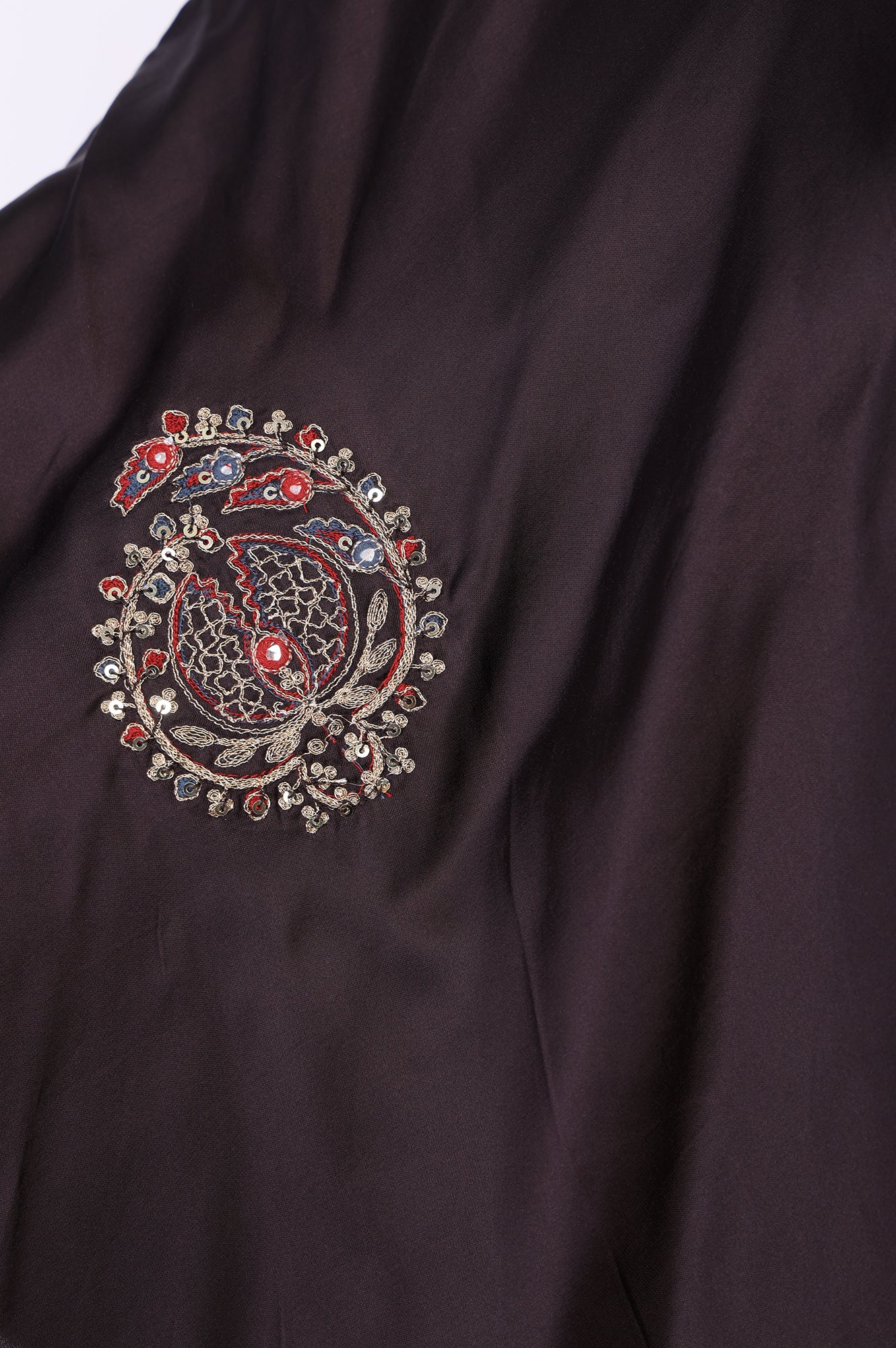 Maroon Embroidered Satin Dupatta - Image 5