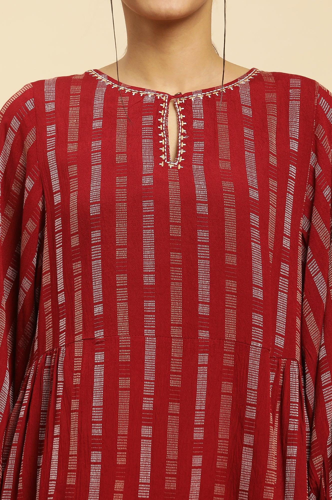Maroon Gathered Top With Embroidery - Image 8