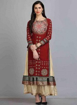 Maroon & Golden Round Neck kurta - Image 5