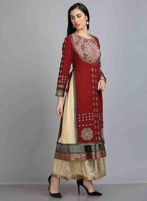 Maroon & Golden Round Neck kurta - Image 7