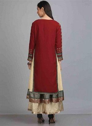 Maroon & Golden Round Neck kurta - Image 8