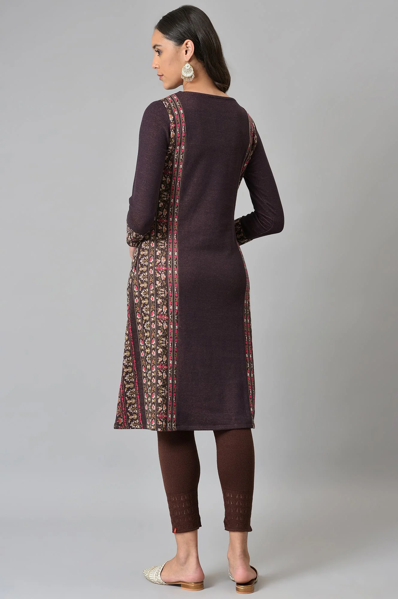 Maroon Jacquard Flared Winter kurta - Image 2