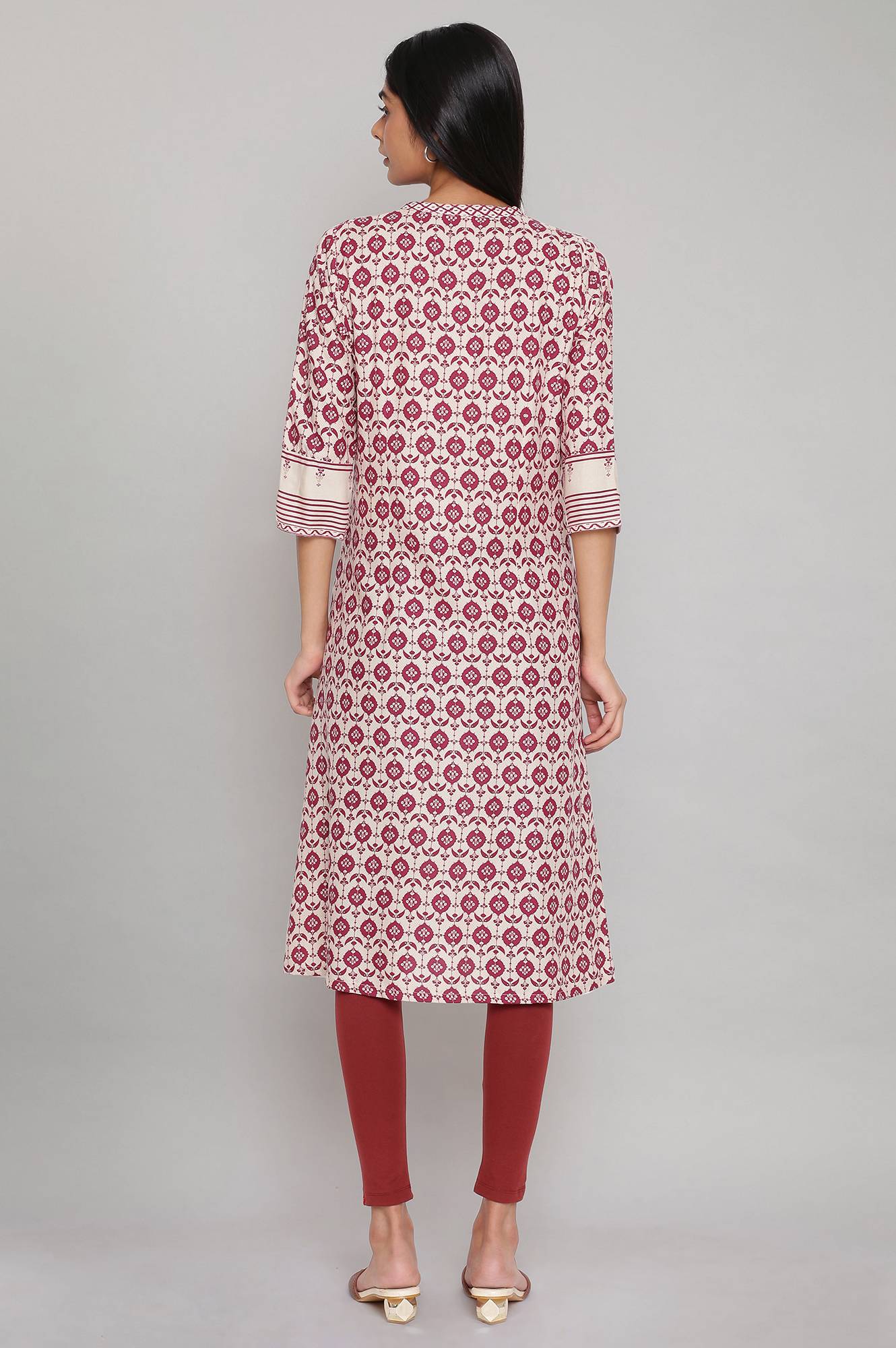 Maroon Printed Full Placket kurta - Image 2