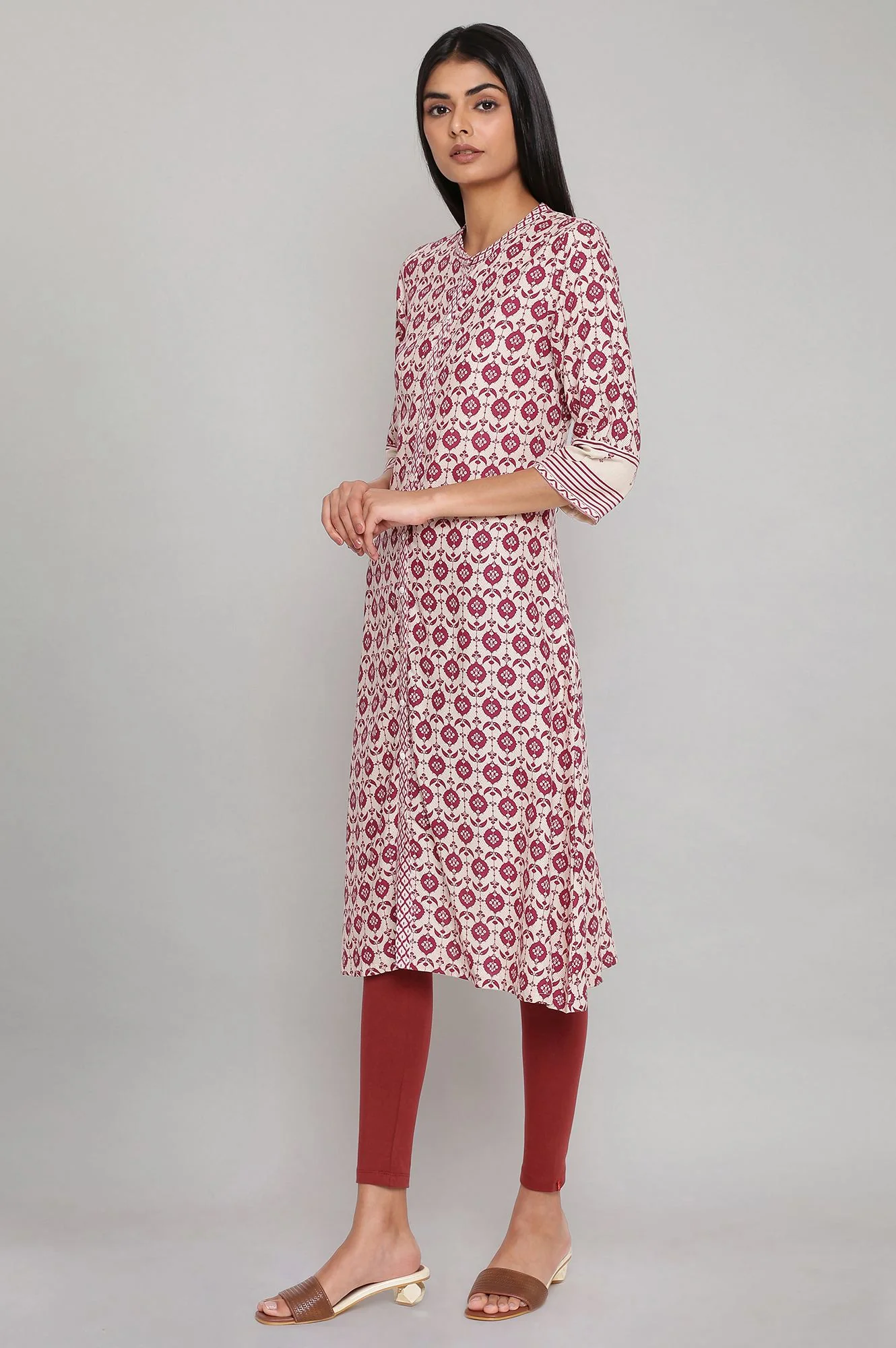 Maroon Printed Full Placket kurta - Image 3