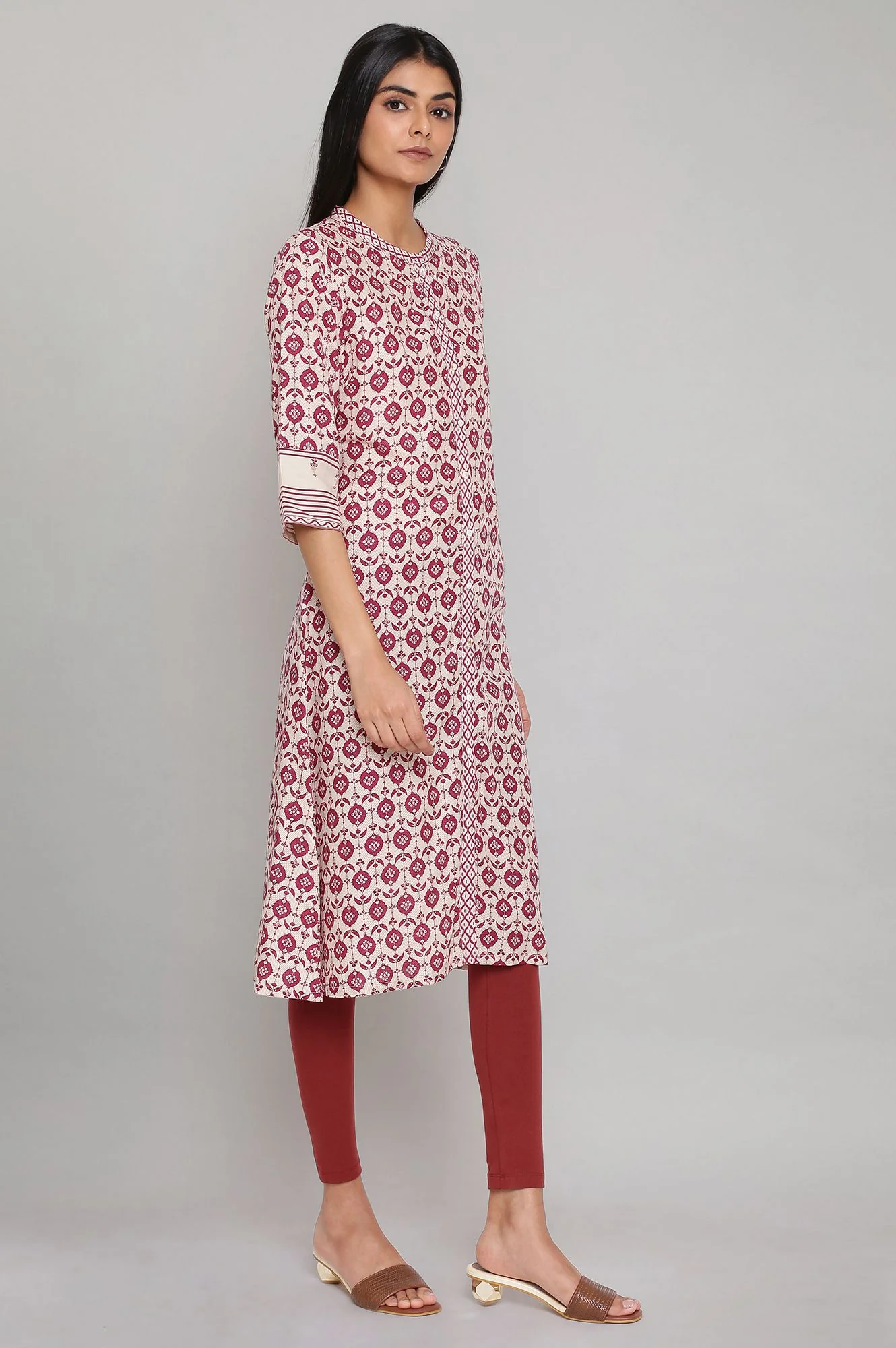 Maroon Printed Full Placket kurta - Image 4