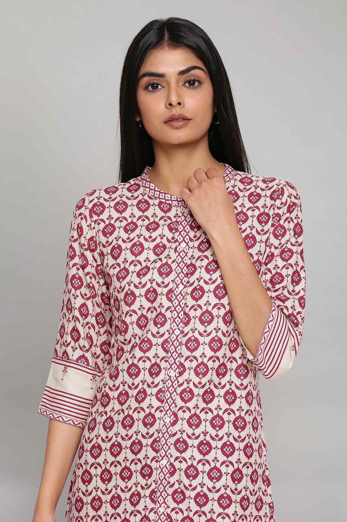 Maroon Printed Full Placket kurta - Image 5