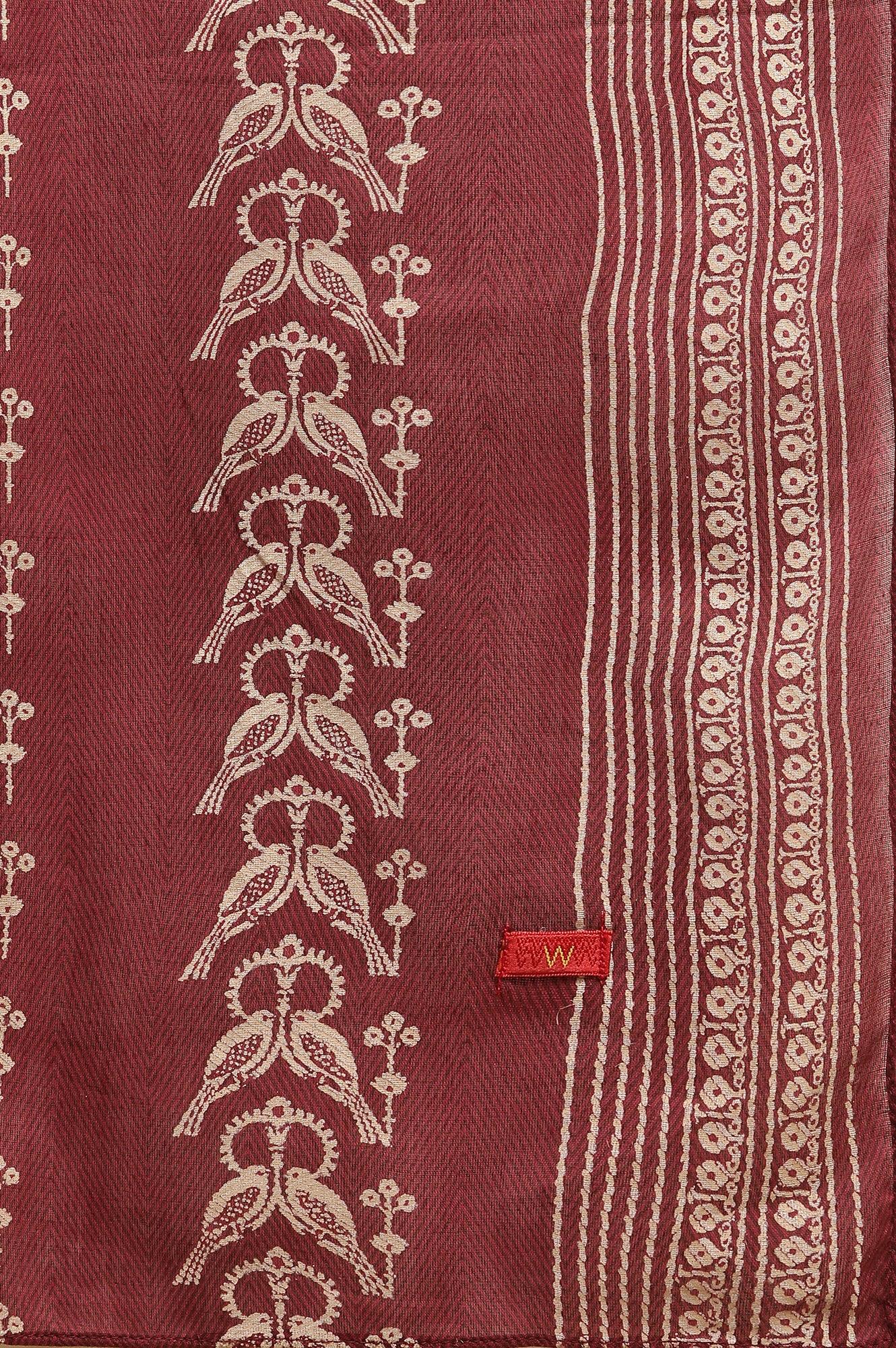 Maroon Printed Kurta, Pants And Dupatta Set - Image 11