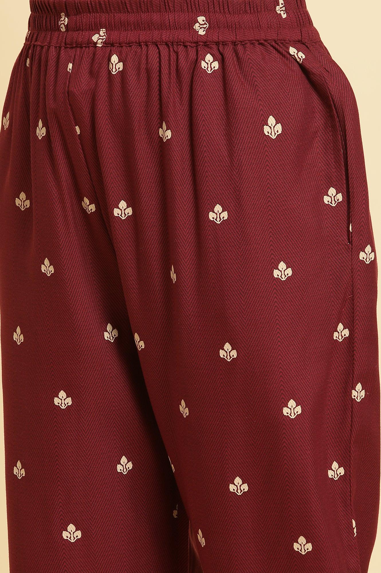 Maroon Printed Kurta, Pants And Dupatta Set - Image 9