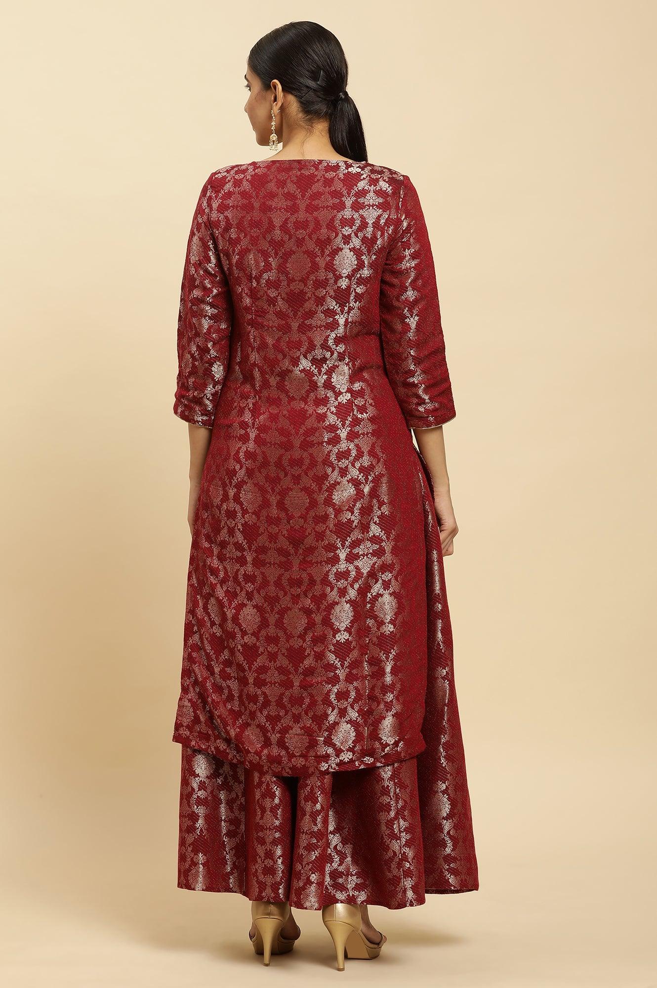 Maroon Rayon Jacquard Festive Kurta - Image 5