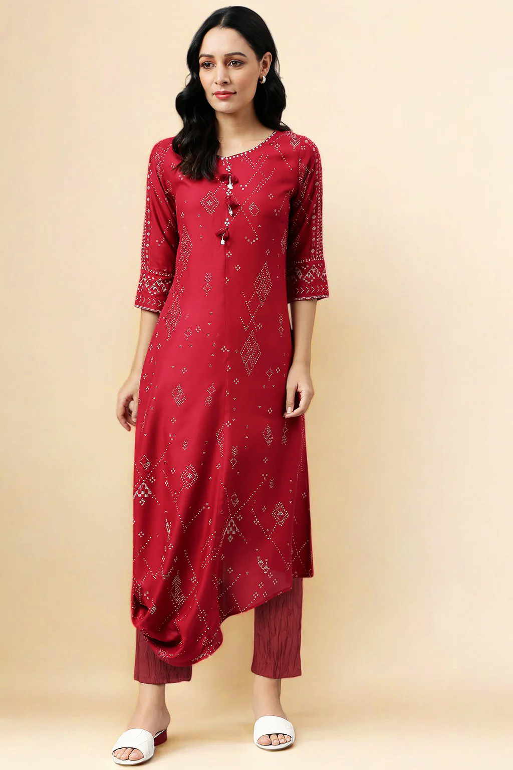 Maroon Shells A-line Kurta and Parallel Pant Set - Image 2