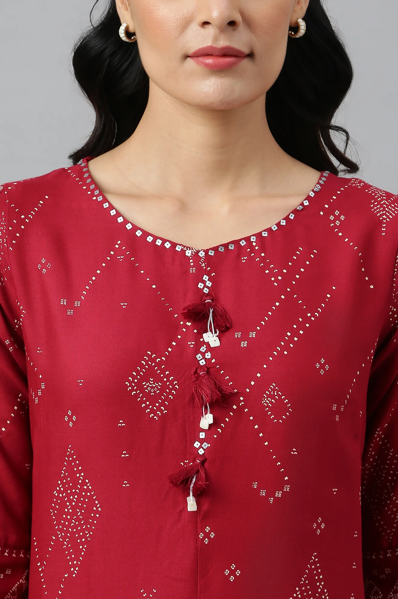 Maroon Shells A-line Kurta and Parallel Pant Set - Image 3
