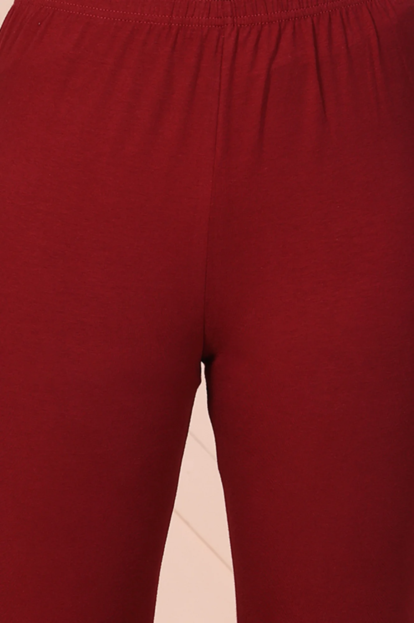 Maroon Solid Ankle-Length Cotton Leggings - Image 6