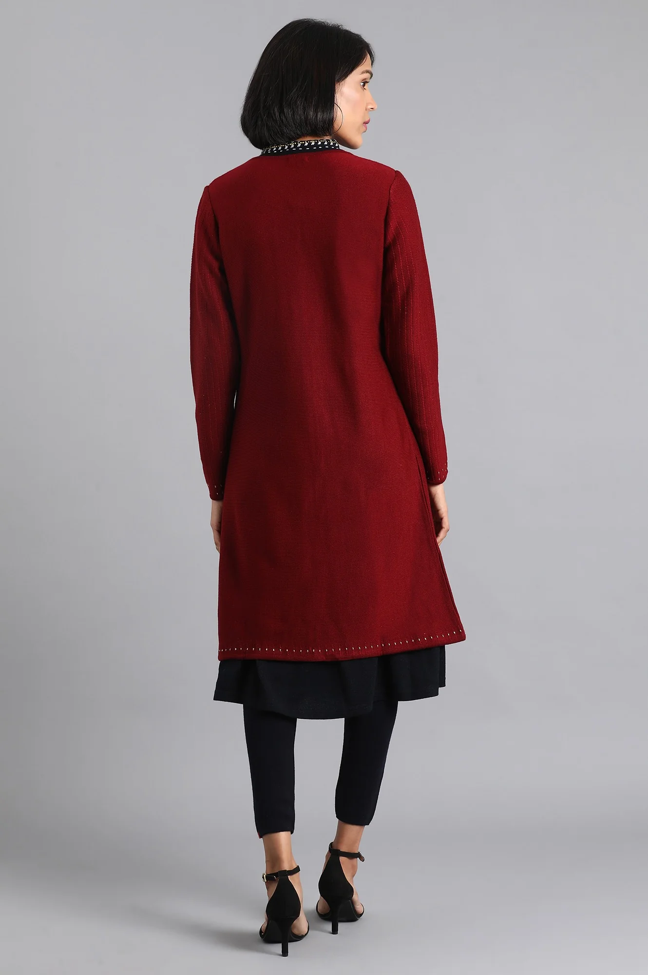 Maroon Solid Cardigan - Image 2