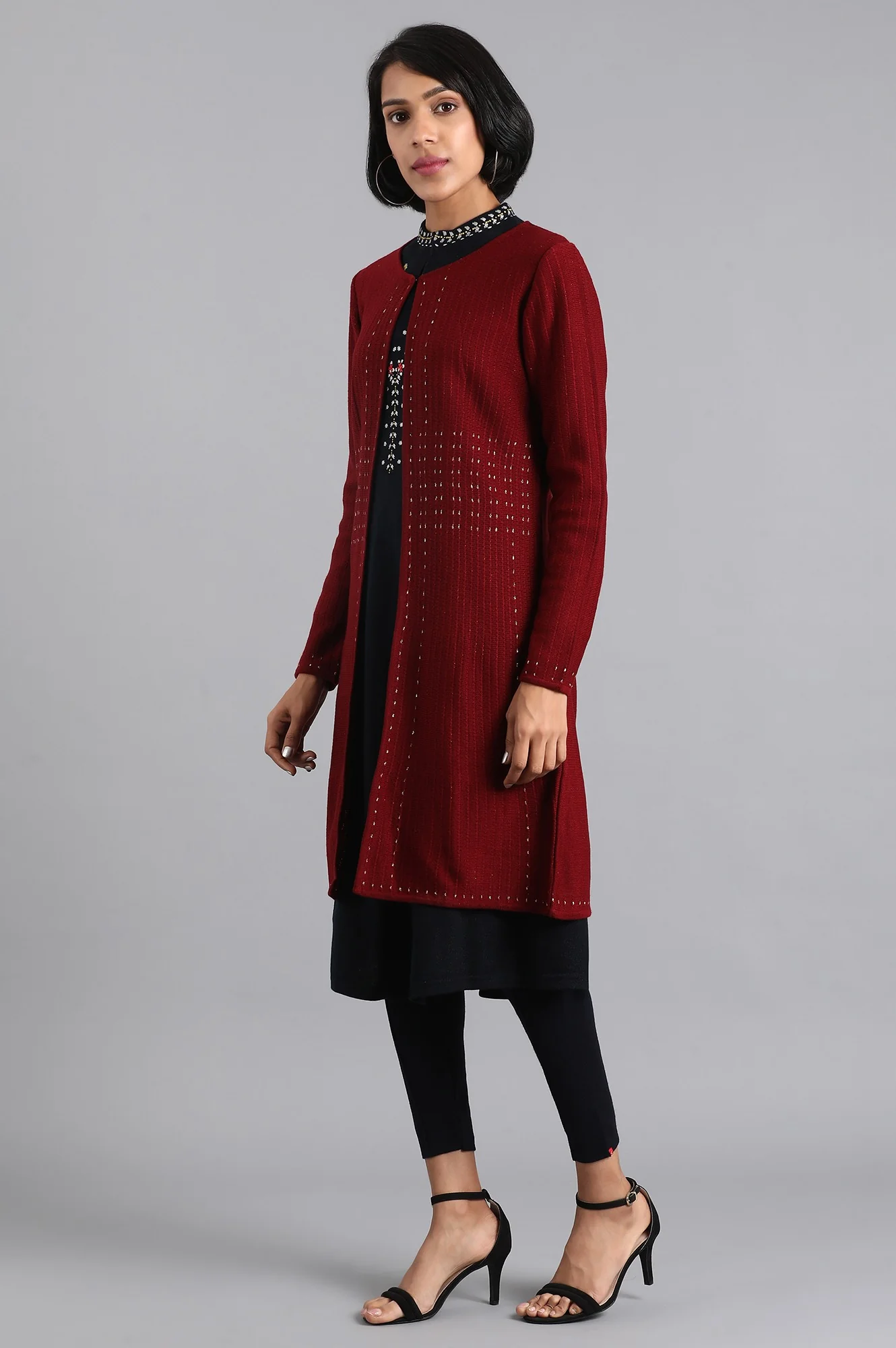 Maroon Solid Cardigan - Image 3