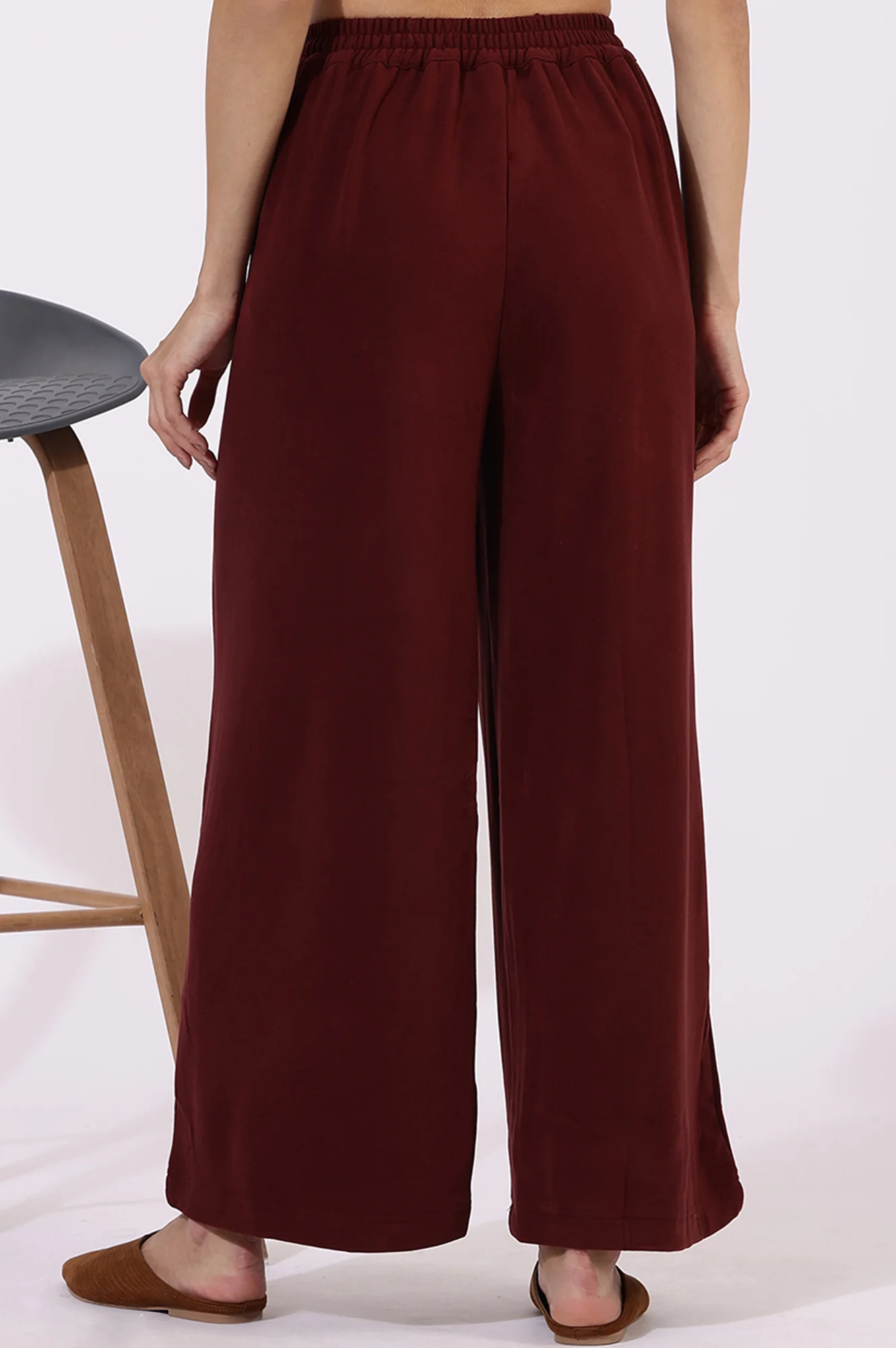 Maroon Solid Cashmere Ankle Length Wide Leg Parallel Pants - Image 2