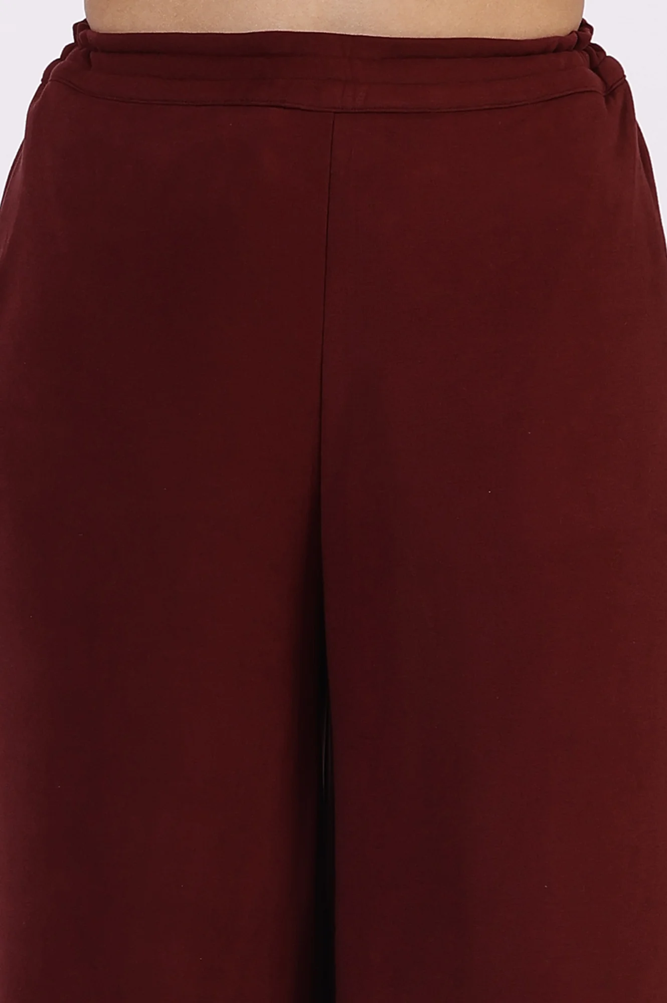 Maroon Solid Cashmere Ankle Length Wide Leg Parallel Pants - Image 6