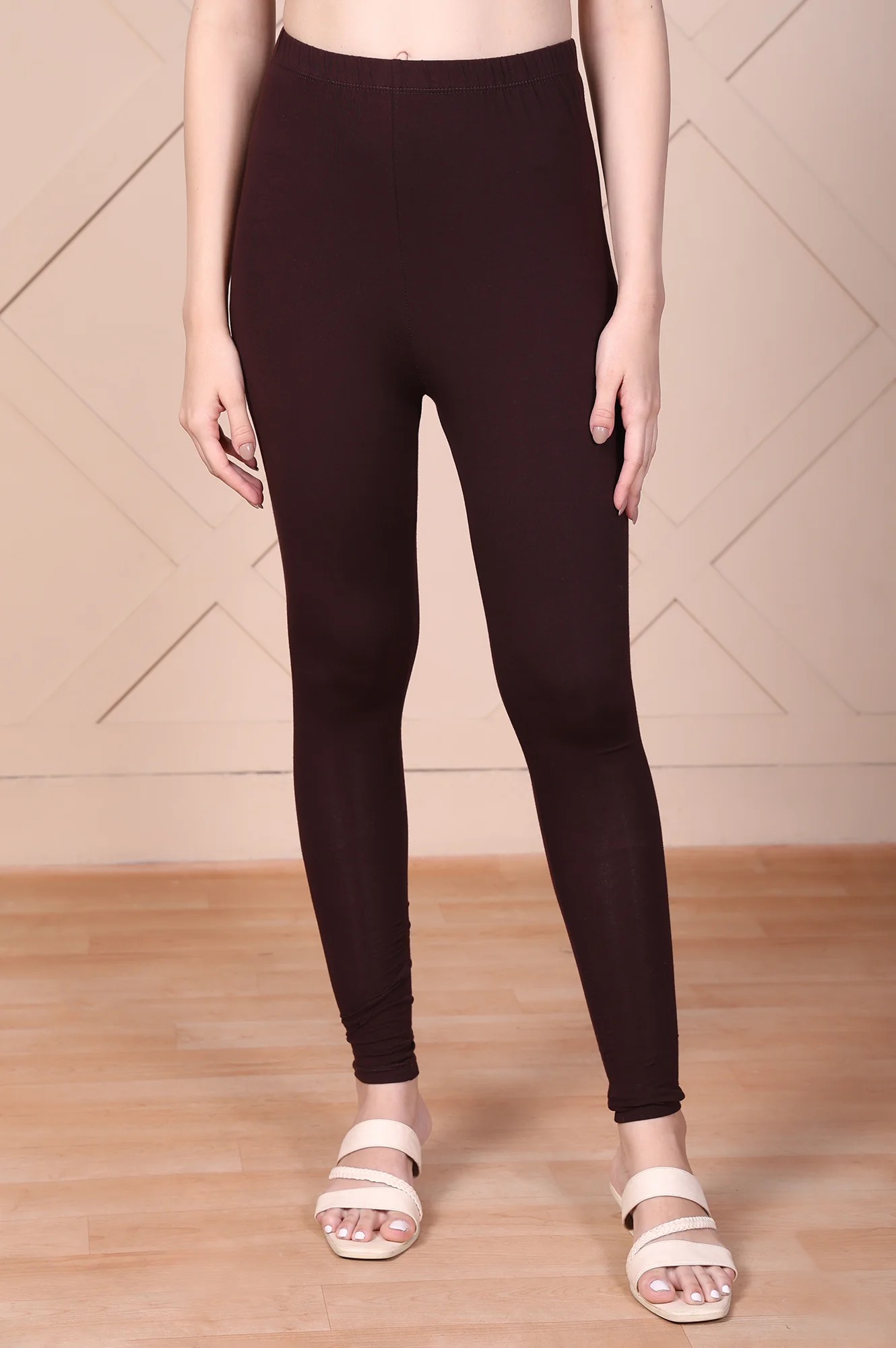 Maroon Solid Cotton Blend Skinny Fit Tights