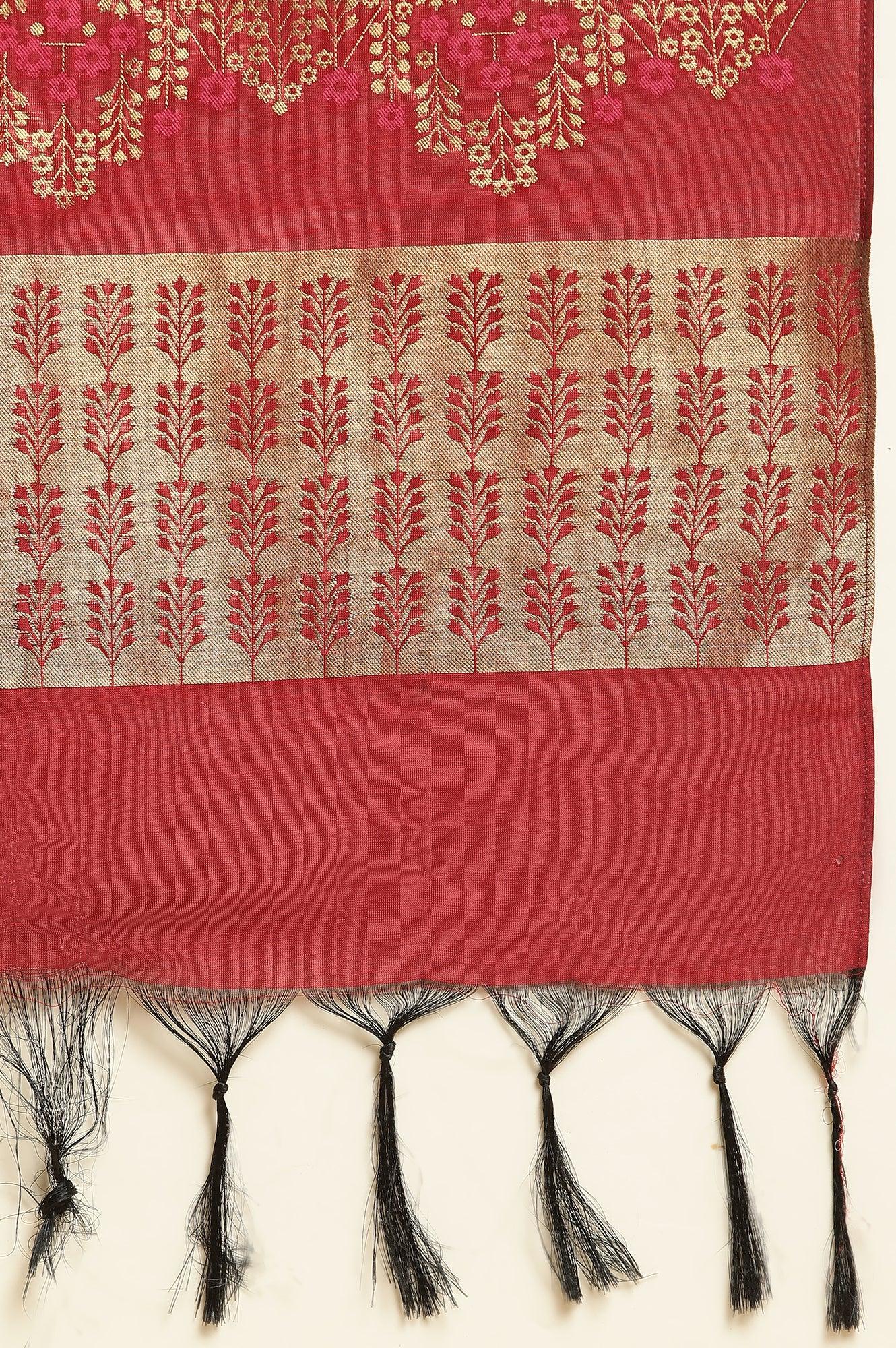 Maroon Solid Kurta, Pants And Jacquard Dupatta - Image 12