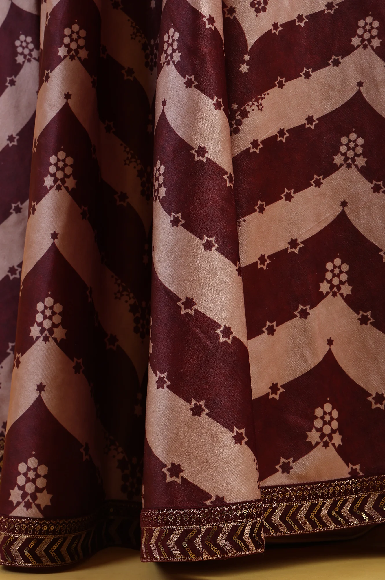 Maroon Solid Metallic Embroidery Flarred Top & Skirt with Dupatta Set - Image 10