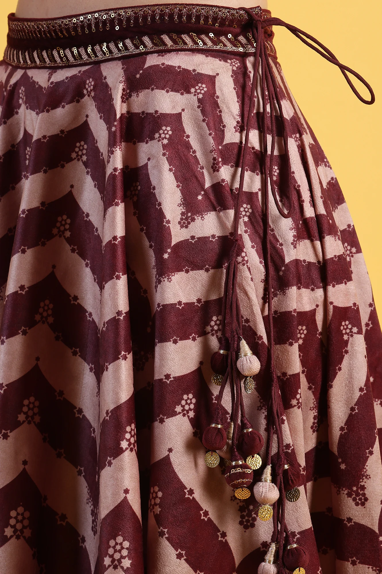 Maroon Solid Metallic Embroidery Flarred Top & Skirt with Dupatta Set - Image 8