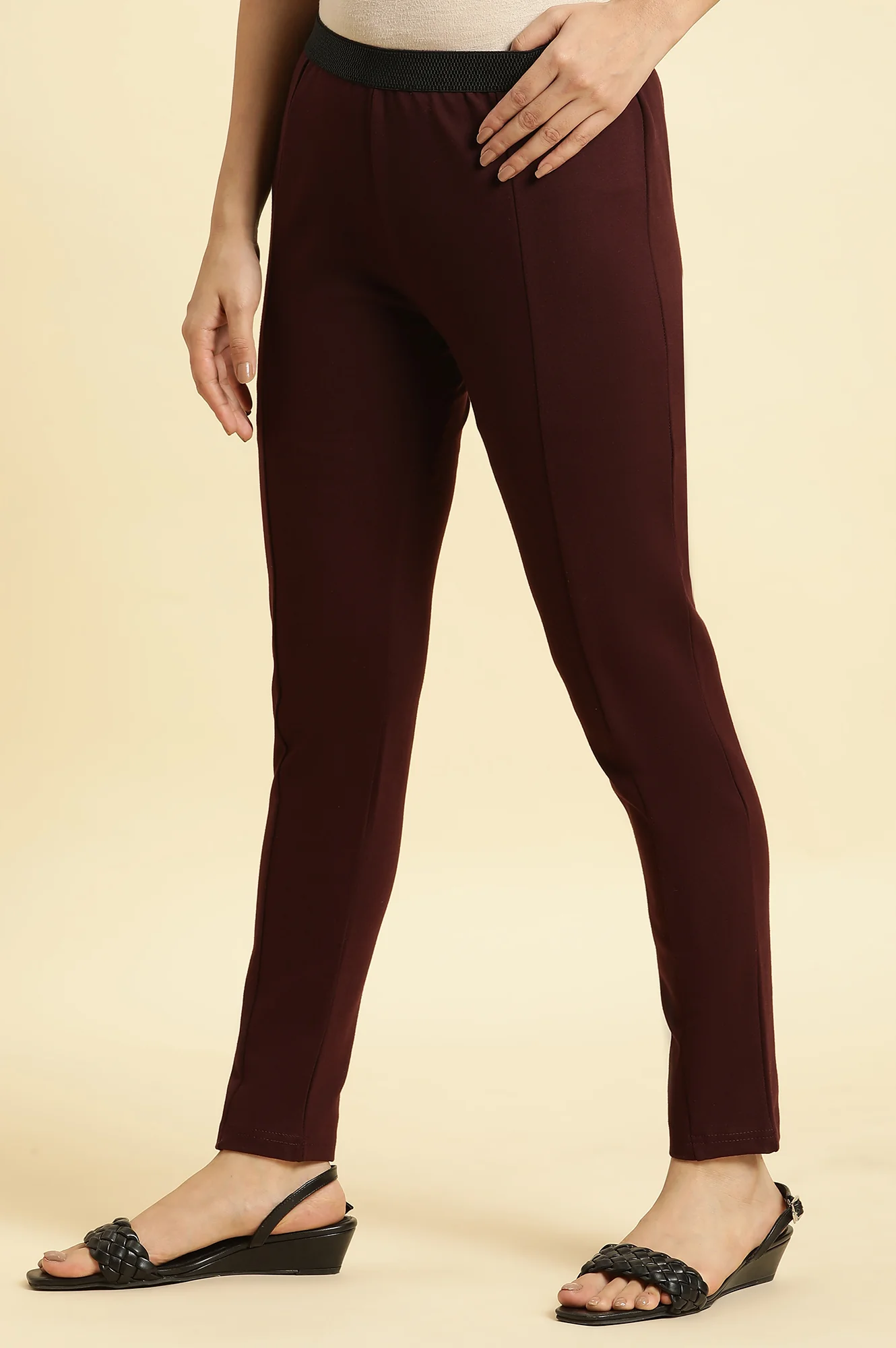 Maroon Solid Skinny Rayon Legging - Image 2