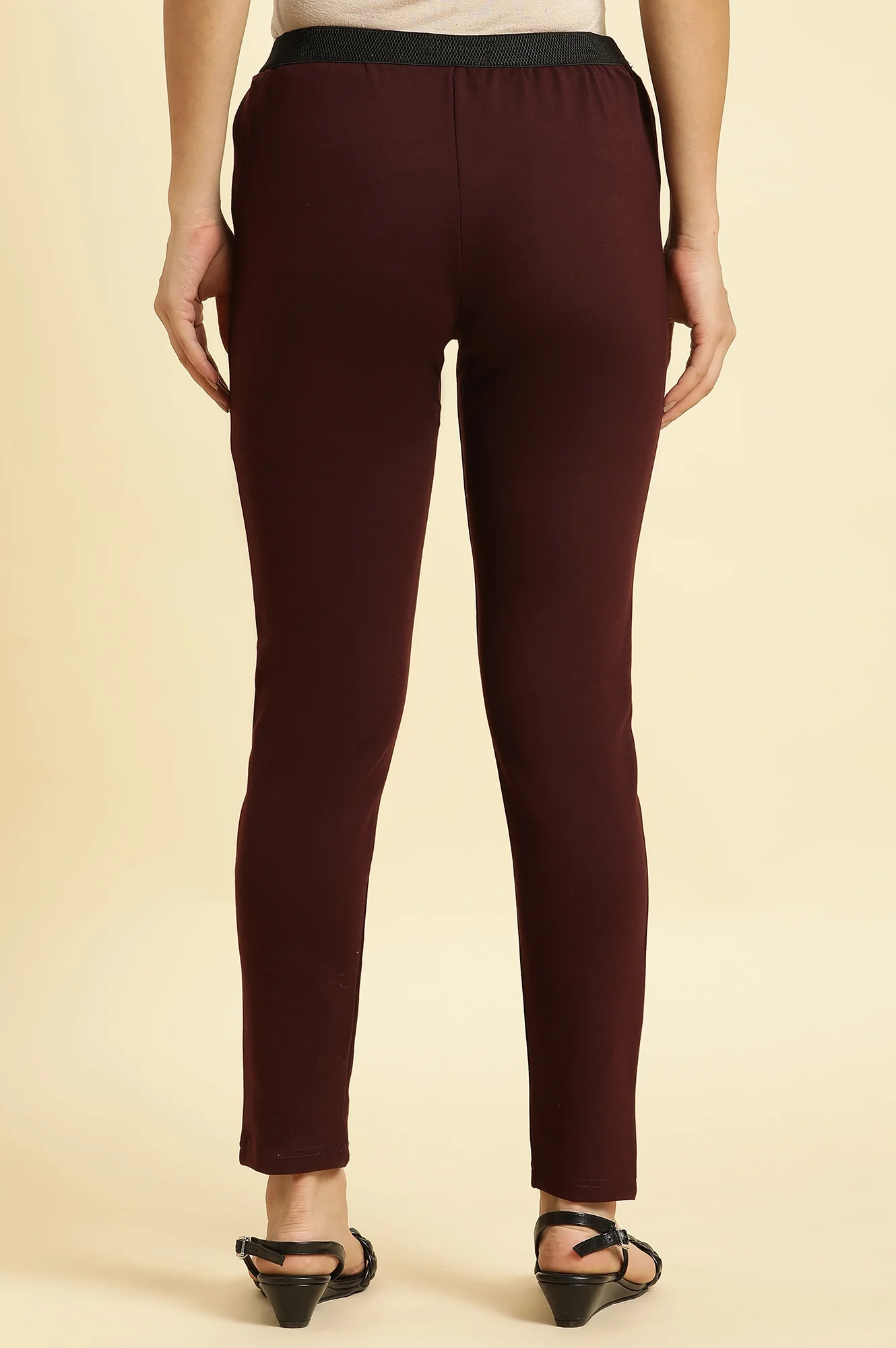 Maroon Solid Skinny Rayon Legging - Image 3