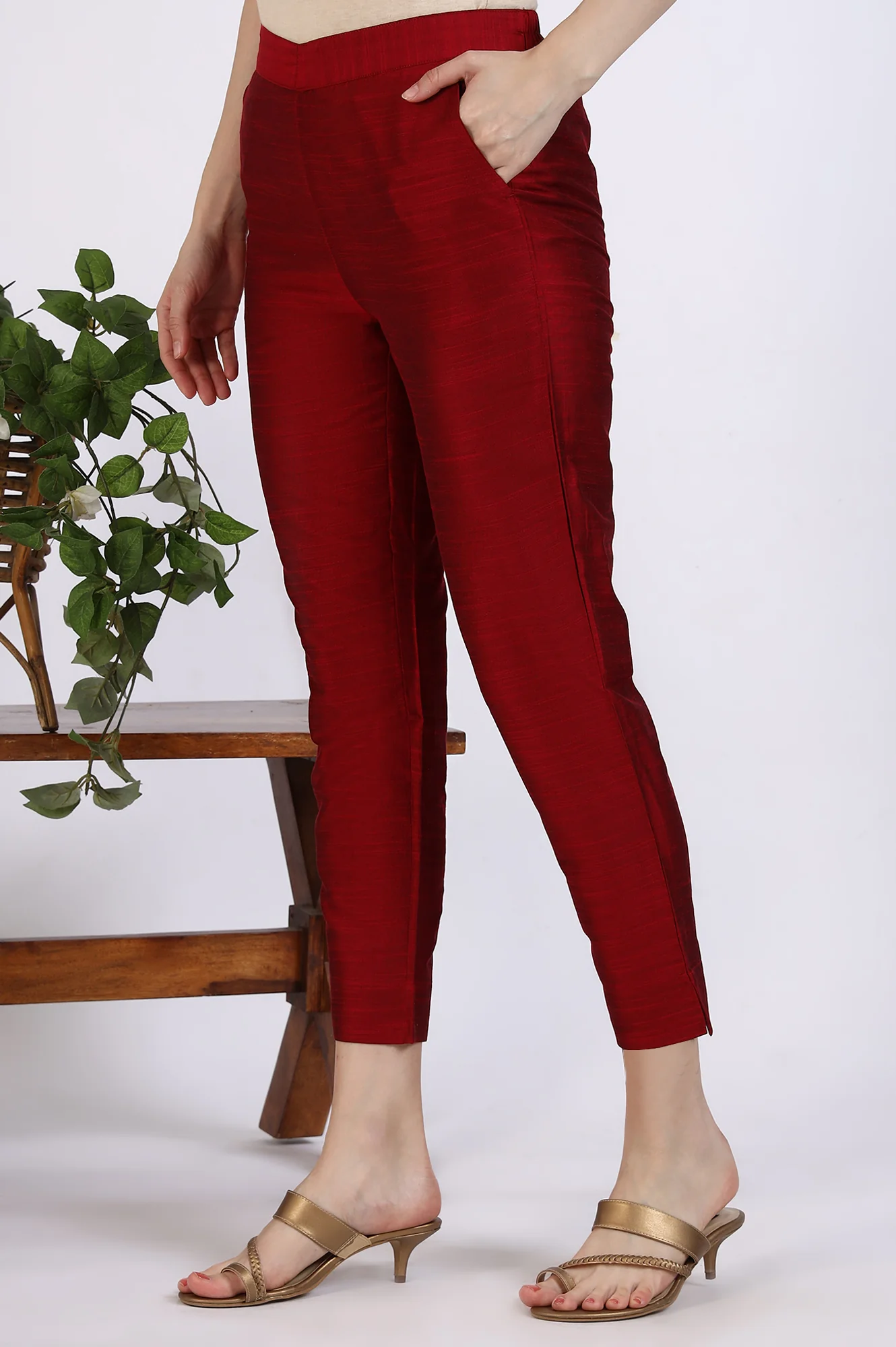 Maroon Solid Yarn Dyed Trousers - Image 2