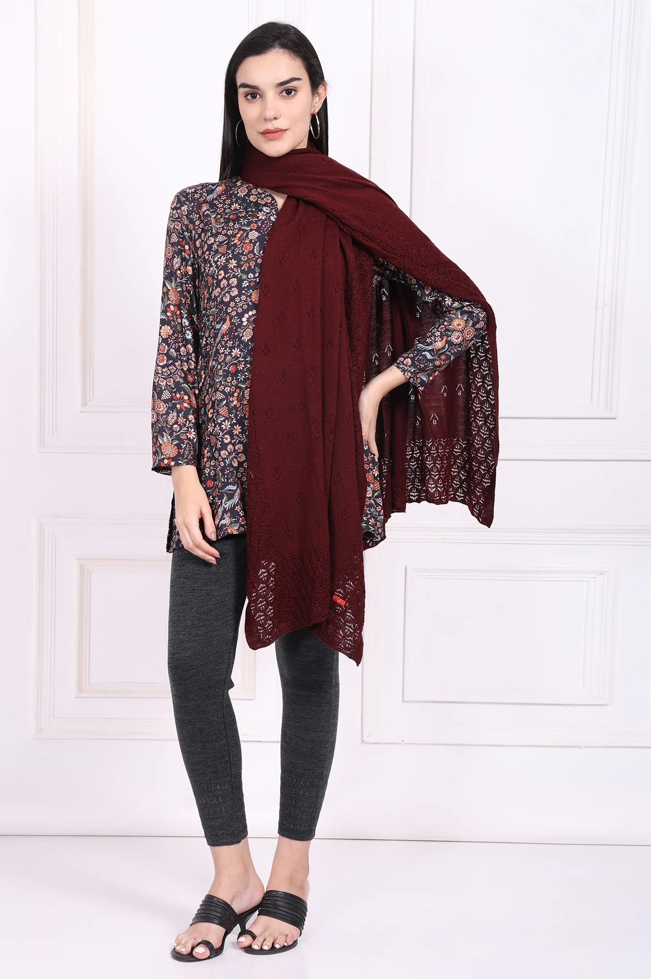 Maroon Textured Acrylic Winter Stole