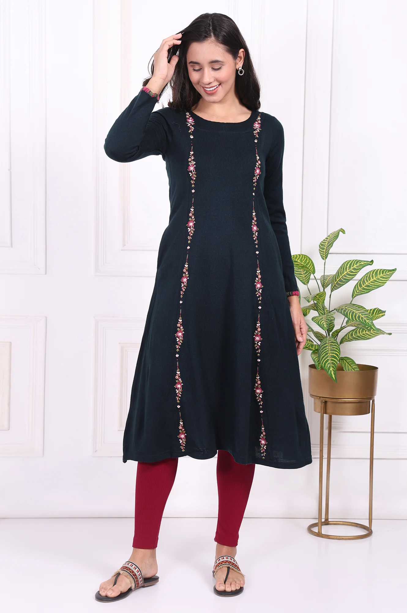 Maroon Textured Skinny Fit Tights - Image 5