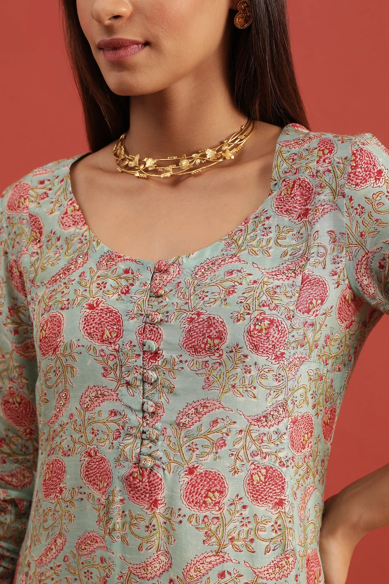 Mint Green Flared Kurta In Lyocell - Image 6