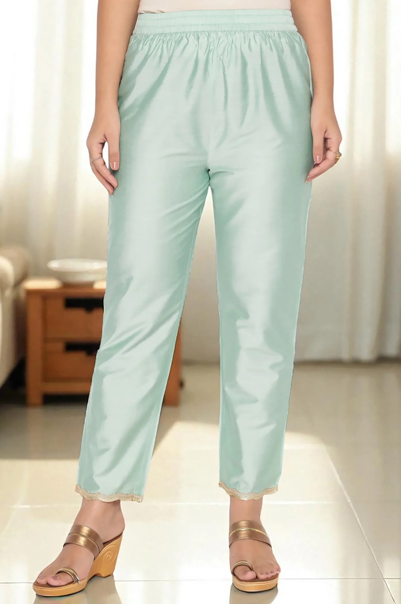 Mint Green Printed Organza Flared Kurta, Straight Pant and Dupatta Set - Image 6