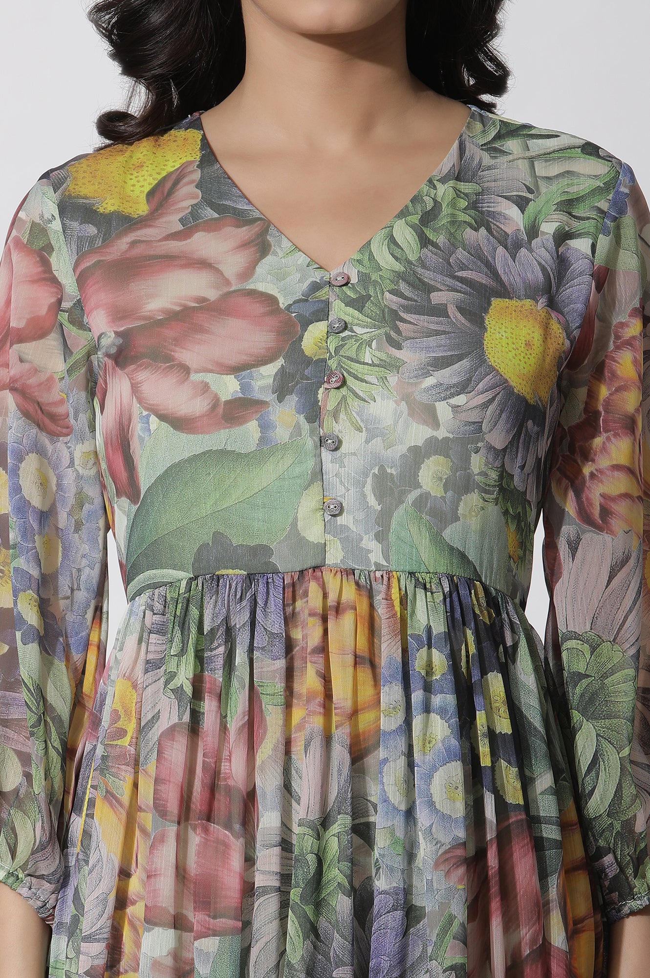 Multi-Coloured Floral Printed Tiered Dress - Image 6