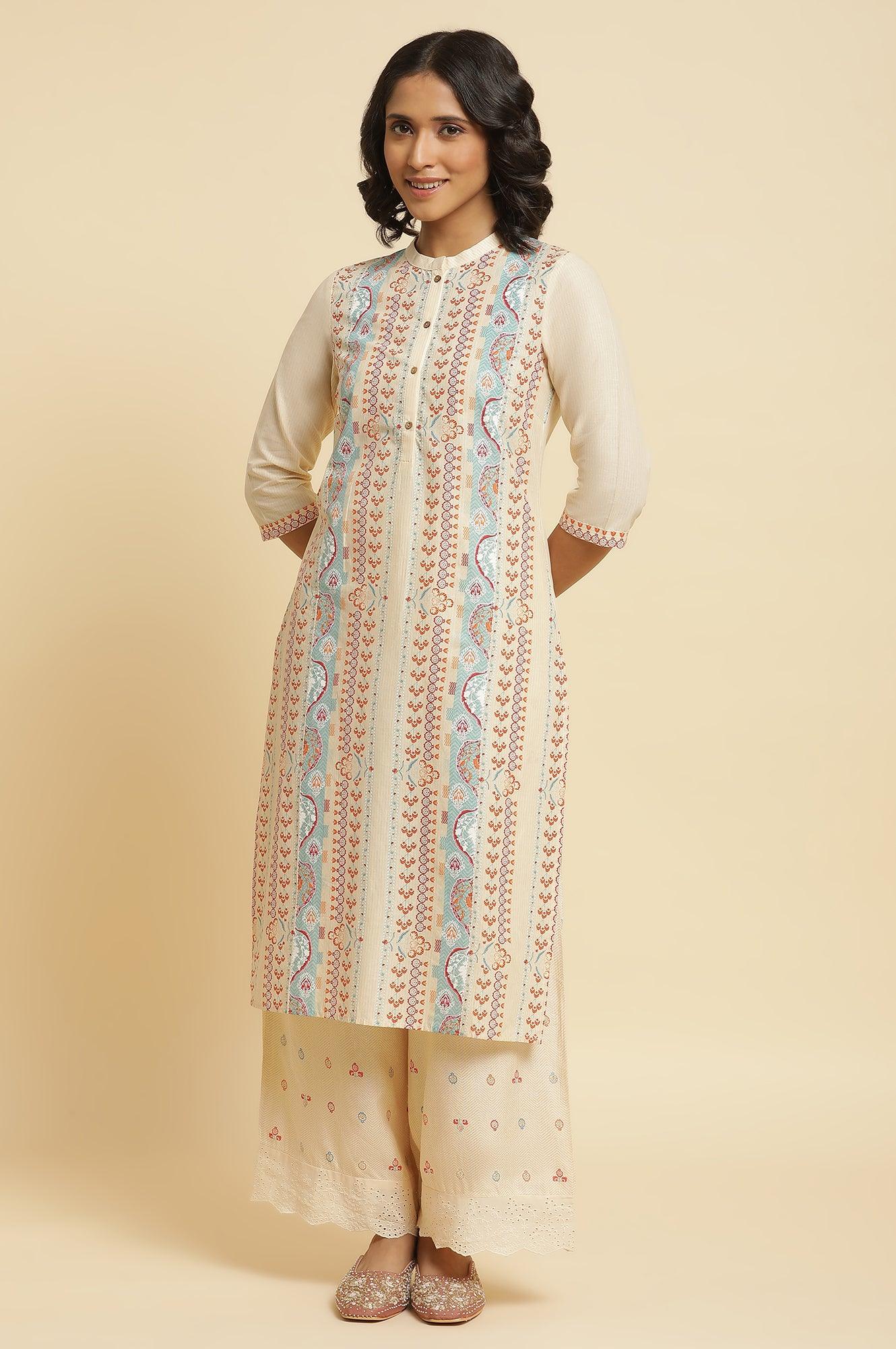 Multi-Coloured Kurta & Parallel Pants Set - Image 2
