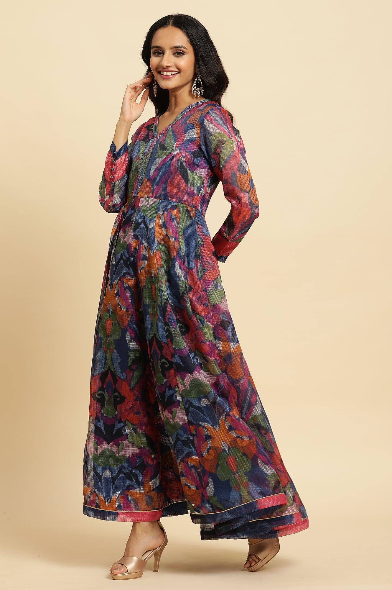 Multi-Coloured Layered Kota Ikat Printed Dress - Image 3